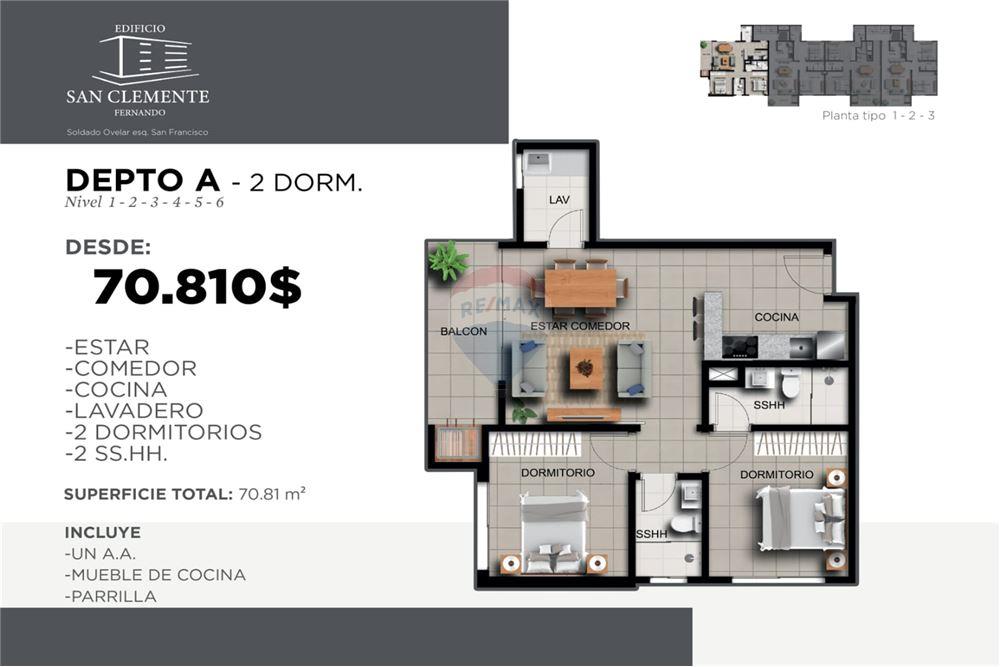 Foto 2 de Departamento en venta en Fernando de la Mora · 71 m² · 2 dormitorios